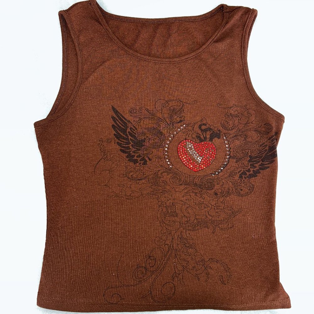 brown tank top y2k with gemstones